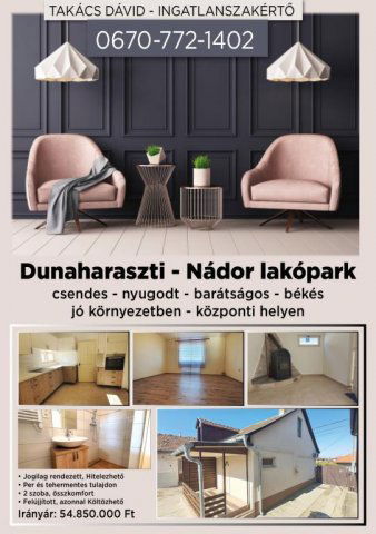 Eladó családi ház, Dunaharasztin 54.85 M Ft, 2 szobás
