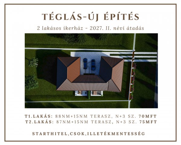 Eladó ikerház, Tégláson 75 M Ft, 4 szobás