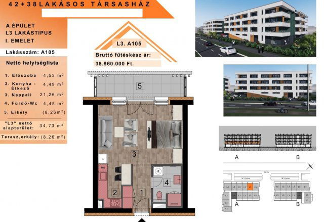 Eladó téglalakás, Győrött 38.86 M Ft, 1 szobás