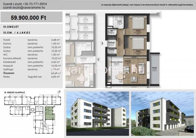 Eladó téglalakás, Szombathelyen 59.9 M Ft, 3 szobás