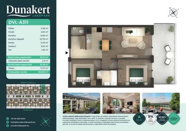 Eladó téglalakás, Vácon, Németh László utcában 82.49 M Ft