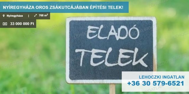 Eladó telek, Nyíregyházán 33 M Ft / költözzbe.hu