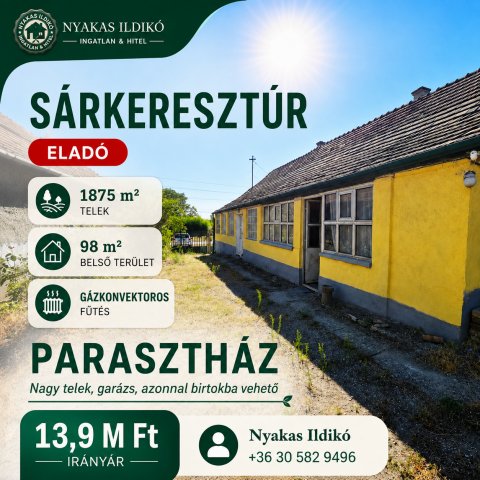 Eladó családi ház, Sárkeresztúron 13.9 M Ft, 3 szobás