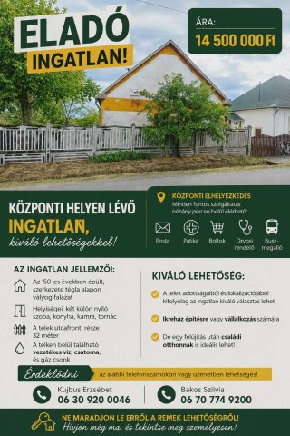 Eladó családi ház, Nyírábrányon 13.5 M Ft, 2 szobás