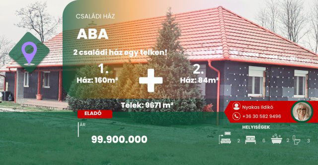 Eladó családi ház, Abában 99.9 M Ft, 8 szobás
