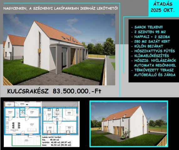 Eladó ikerház, Nagycenken 83.5 M Ft, 4 szobás