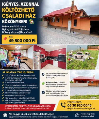 Eladó családi ház, Bökönyön 49.5 M Ft, 2+1 szobás