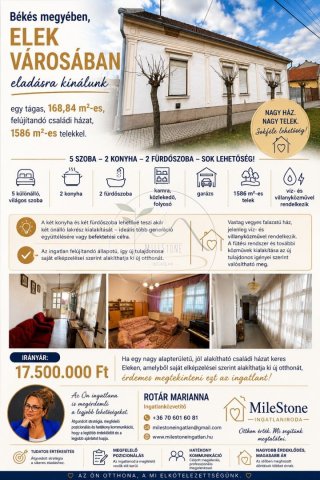 Eladó családi ház, Eleken 17.5 M Ft, 5 szobás
