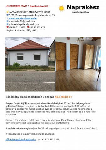 Eladó családi ház, Bősárkányon 48.8 M Ft, 3 szobás