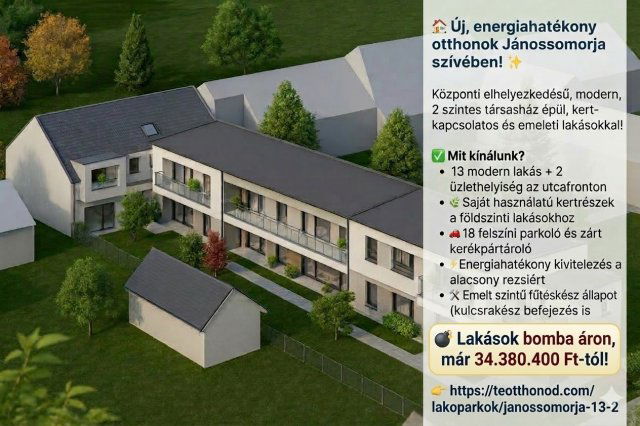 Eladó téglalakás, Jánossomorján 34.38 M Ft, 2 szobás