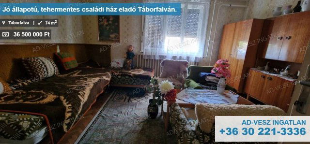 Eladó családi ház, Táborfalván 36.5 M Ft, 2+1 szobás