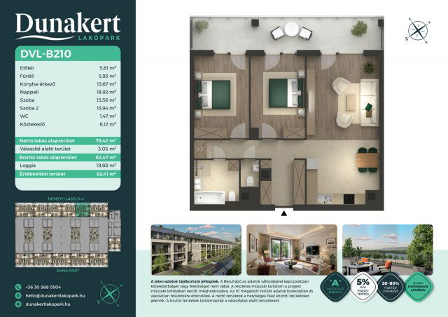 Eladó téglalakás, Vácon, Németh László utcában 87.49 M Ft