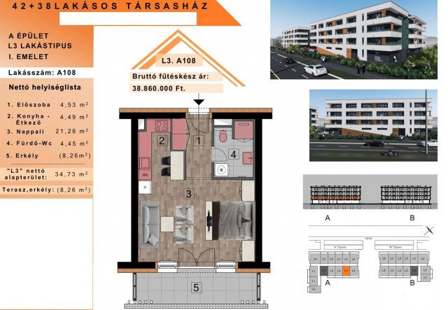 Eladó téglalakás, Győrött 38.86 M Ft, 1 szobás