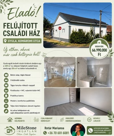 Eladó családi ház, Gyulán 66.99 M Ft, 4 szobás