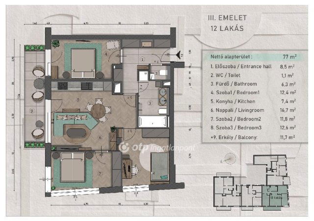 Eladó téglalakás, Budapesten, XIII. kerületben 119.02 M Ft