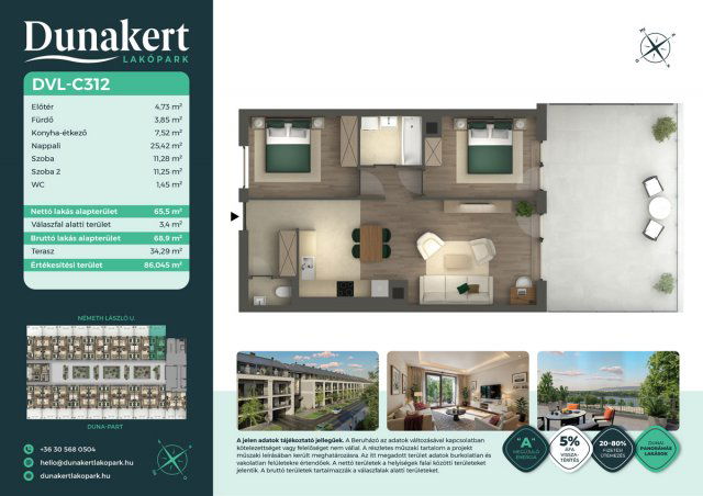 Eladó téglalakás, Vácon, Németh László utcában 82.99 M Ft