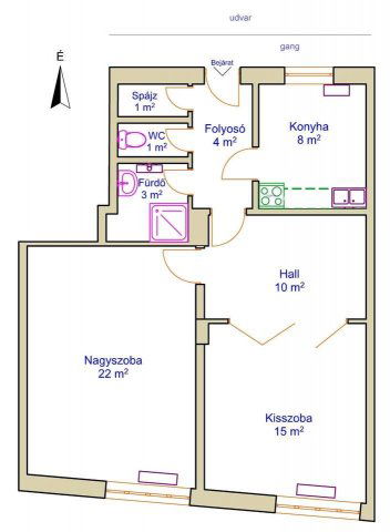 Eladó téglalakás, Pécsett 59.9 M Ft, 2+1 szobás