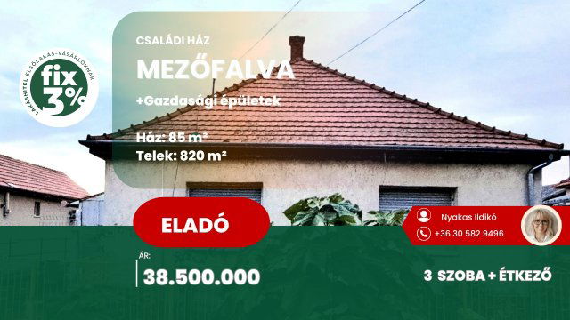 Eladó családi ház, Mezőfalván 38.5 M Ft, 3 szobás