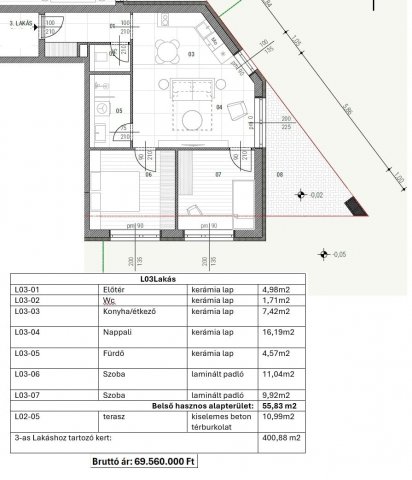 Eladó téglalakás, Hegyeshalomban 69.56 M Ft, 2+1 szobás