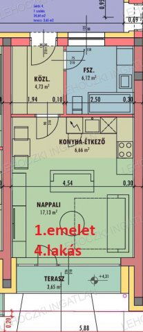 Eladó téglalakás, Nyíregyházán 40.9 M Ft, 1 szobás