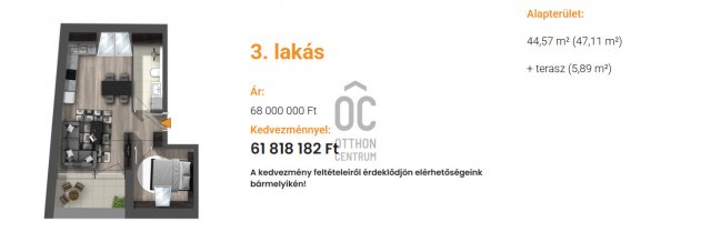 Eladó téglalakás, Debrecenben 61.82 M Ft, 2 szobás
