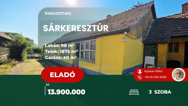 Eladó családi ház, Sárkeresztúron 13.9 M Ft, 3 szobás
