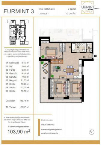 Eladó téglalakás, Budapesten, XVII. kerületben 124.68 M Ft