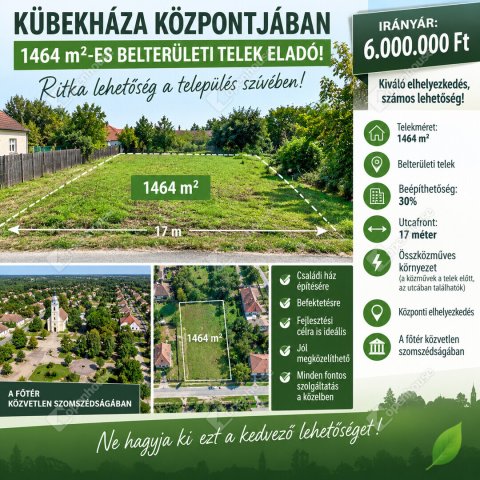 Eladó telek, Kübekházán 6 M Ft / költözzbe.hu