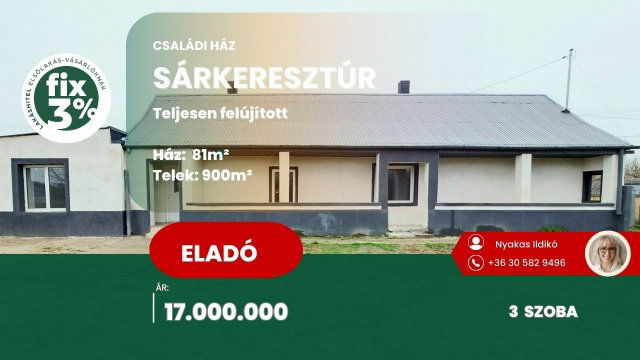 Eladó családi ház, Sárkeresztúron 17 M Ft, 3 szobás
