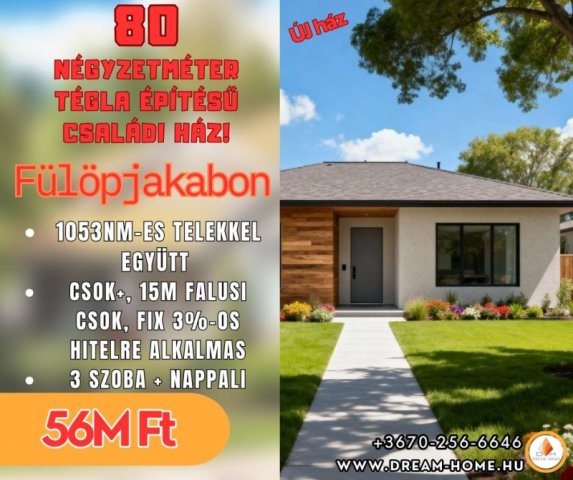 Eladó családi ház, Fülöpjakabon 56 M Ft, 3 szobás