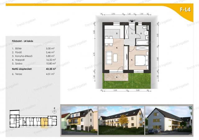 Eladó téglalakás, Csornán 44.1 M Ft, 2 szobás