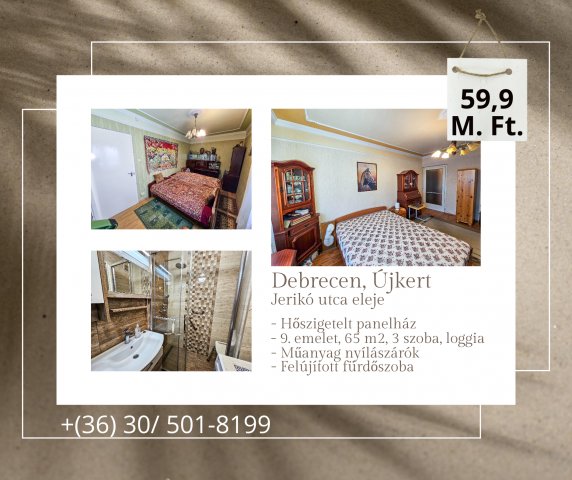 Eladó panellakás, Debrecenben 59.9 M Ft, 2+1 szobás