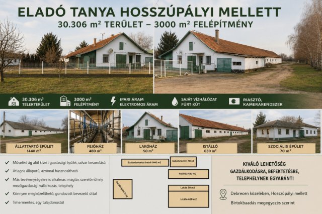 Eladó mezogazdasagi ingatlan, Hosszúpályin 249 M Ft