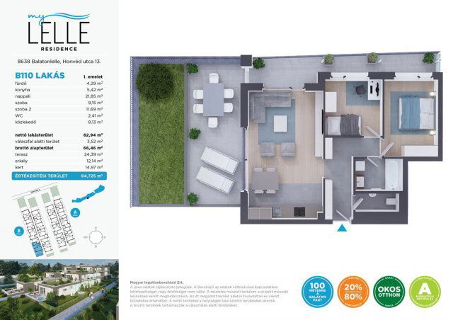 Eladó téglalakás, Balatonlelleén 97.49 M Ft, 3 szobás