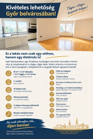 Eladó téglalakás, Győrött 72.8 M Ft, 4 szobás