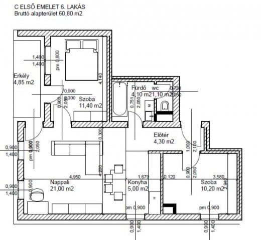 Eladó téglalakás, Bicskén, Csákvári úton 73 M Ft, 3 szobás