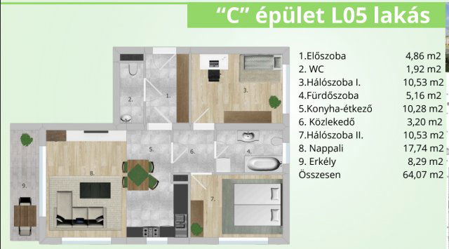 Eladó téglalakás, Tatabányán 57.022 M Ft, 3 szobás