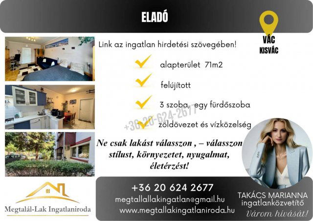 Eladó téglalakás, Vácon 63 M Ft, 3 szobás
