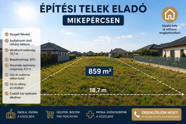 Eladó telek, Mikepércsen 20.5 M Ft / költözzbe.hu