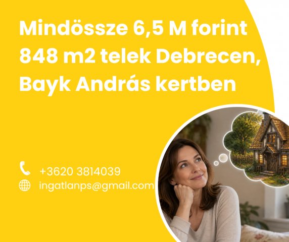 Eladó telek, Debrecenben, Estike utcában 6.5 M Ft