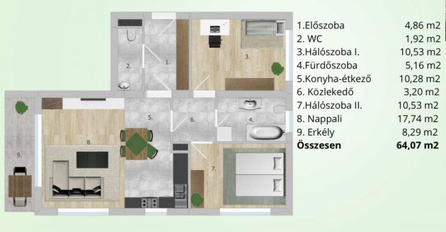 Eladó téglalakás, Tatabányán 56.978 M Ft, 3 szobás