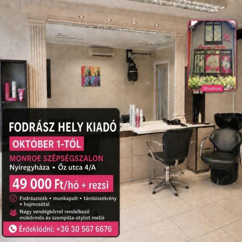 Kiadó üzlethelyiség, Nyíregyházán, Őz utcában 49 E Ft / hó