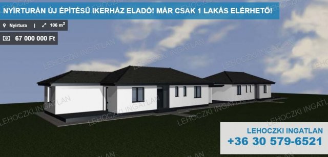 Eladó ikerház, Nyírturán 67 M Ft, 4 szobás