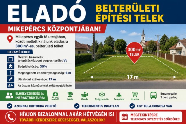 Eladó telek, Mikepércsen 13.5 M Ft / költözzbe.hu