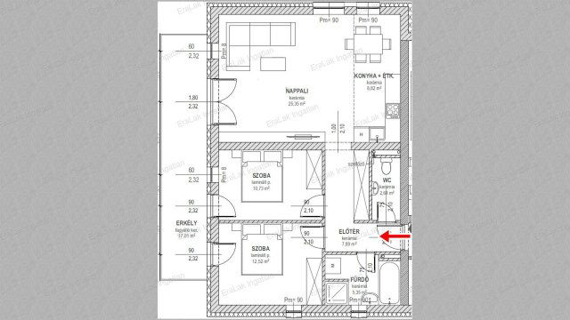 Eladó téglalakás, Győrött 74.9 M Ft, 2+1 szobás