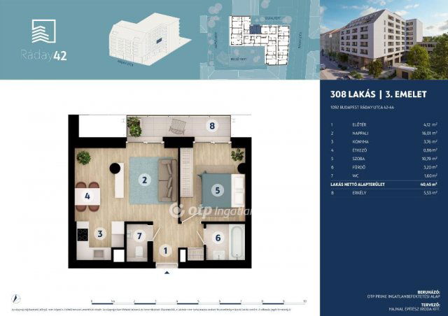 Eladó téglalakás, Budapesten, IX. kerületben 95.9 M Ft, 2 szobás