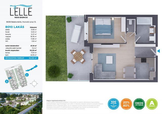 Eladó téglalakás, Balatonlelleén 79.9 M Ft, 2 szobás