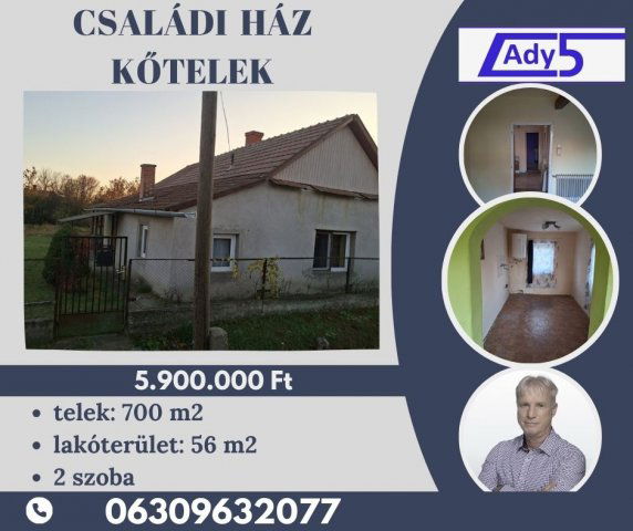 Eladó családi ház, Kőteleken 5.9 M Ft, 2 szobás