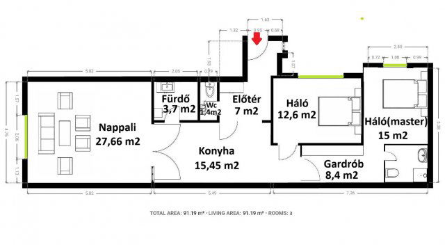 Eladó téglalakás, Budapesten, V. kerületben 199 M Ft, 3 szobás