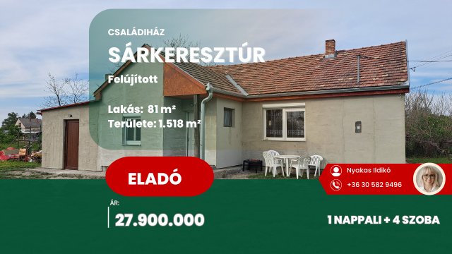 Eladó családi ház, Sárkeresztúron 27.9 M Ft, 4 szobás